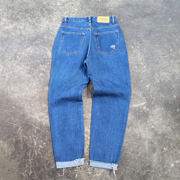 Pull Bear Mom Jeans Womens 4 Blue Pants Distressed Baggy Cuffed Dark Waist 26 - Picture 4 of 9